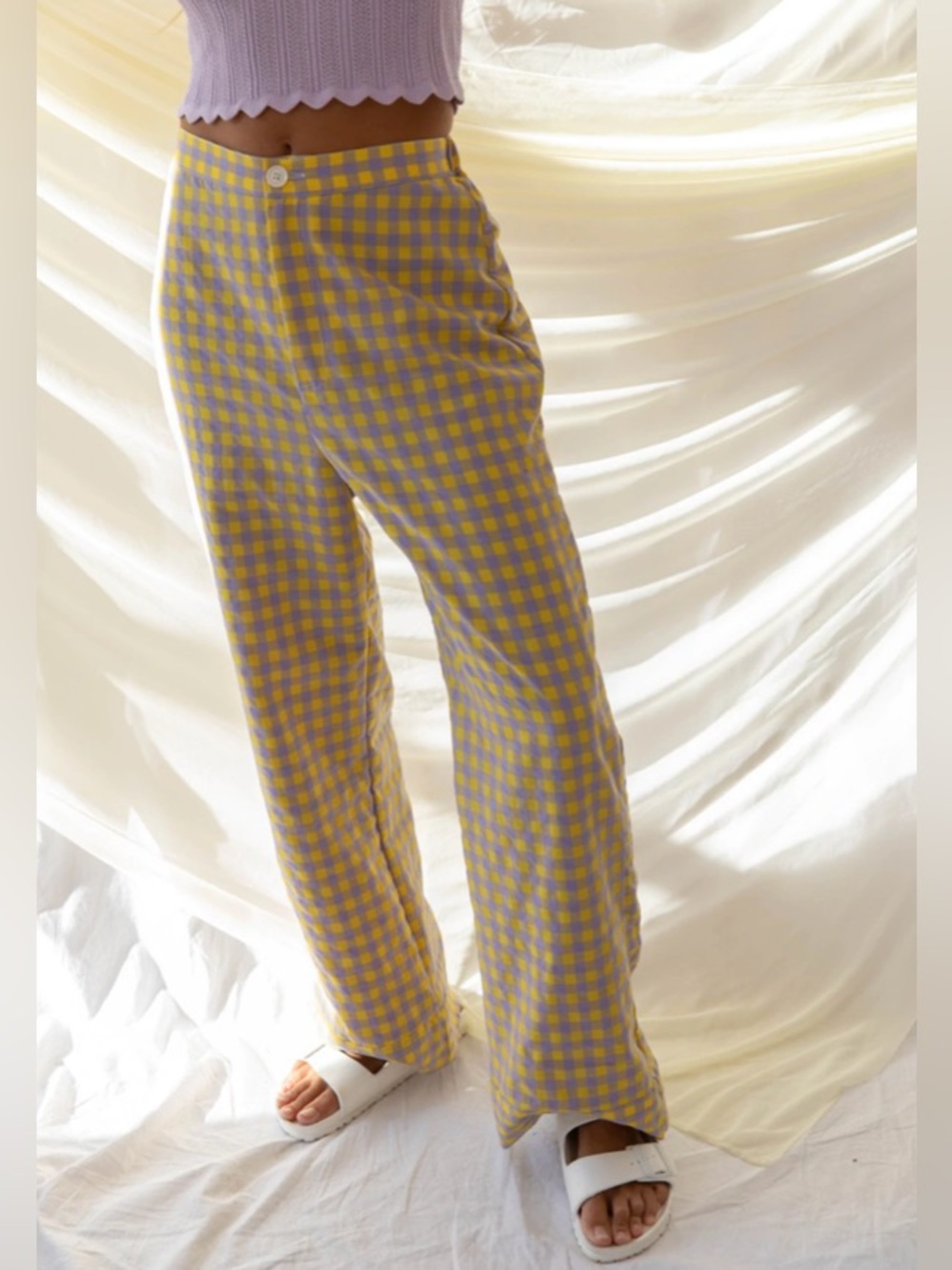 Anthropologie Find Me Now Rhonda Gingham Pants Size M Lavender Yellow